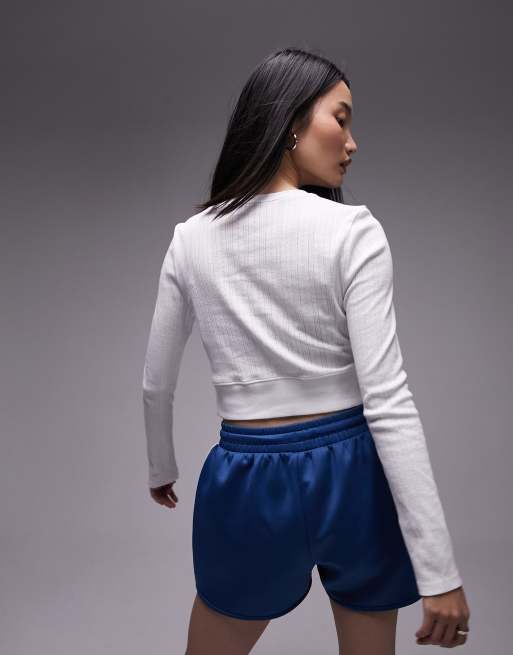 Topshop - Langærmet og kort cardigan i hvid pointelle-strik, 2 af 4