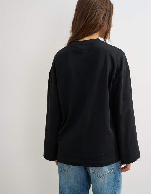 Topshop langærmet skater-top med v-hals i sort, 4 af 8