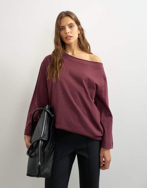 Topshop langærmet top med sænkede skuldre i plum - view 1