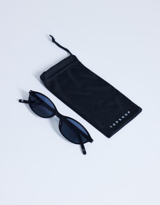 Topshop Lanzarote oval sunglasses in black, 3 of 3