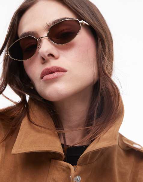 Topshop – Lanzarote – Złote kanciaste metalowe okulary przeciwsłoneczne - view 1