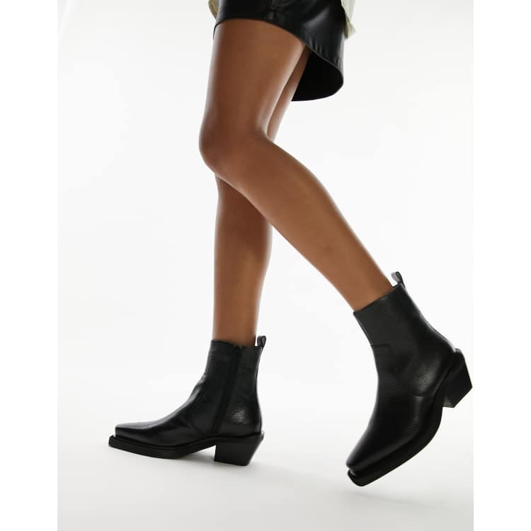 Topshop Lara Bottines en cuir style western Noir l zard