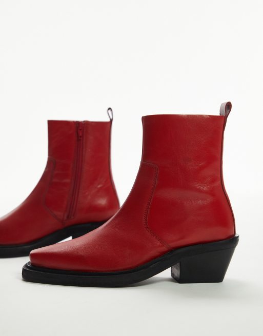 Zara red 2024 leather boots