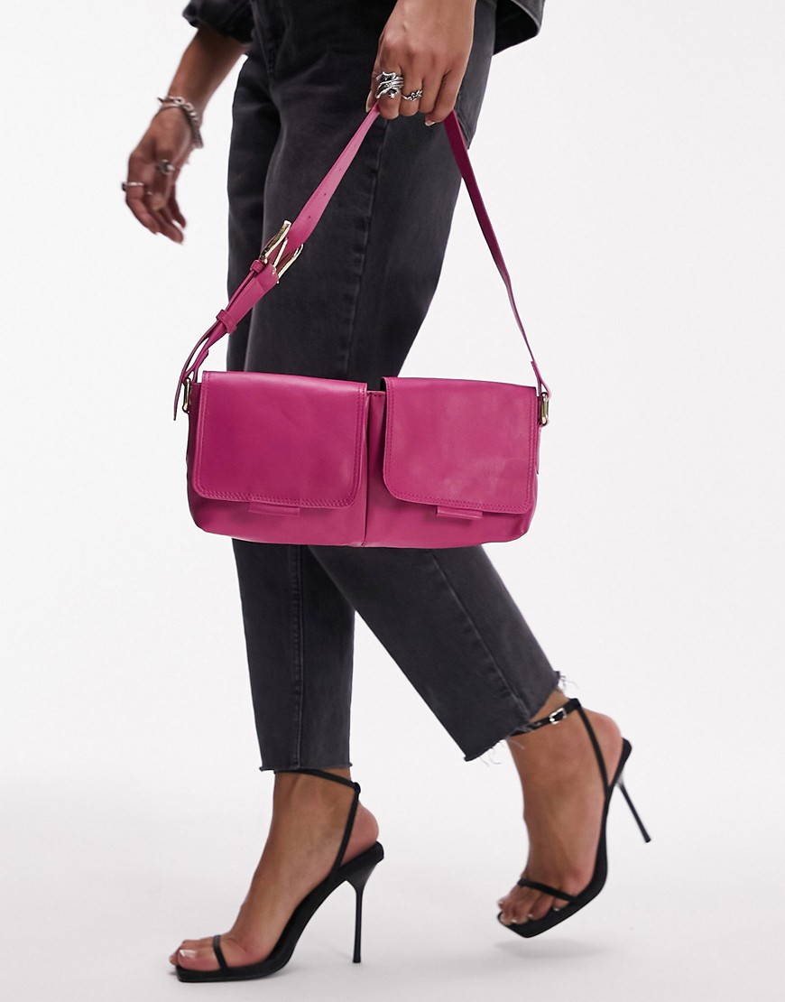 Topshop lara pocket shoulder bag in pink