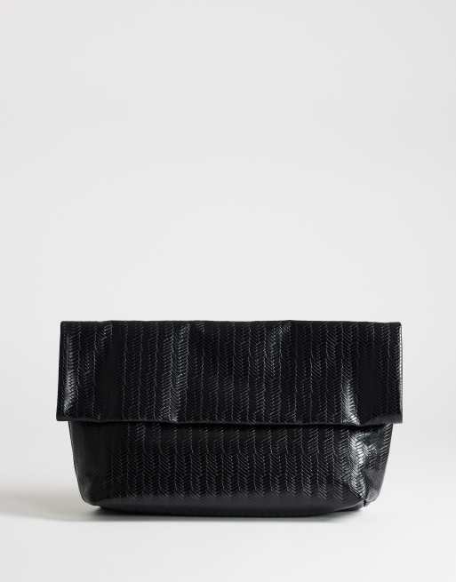 Topshop - Lara - Vævet og oversized sort clutch-taske