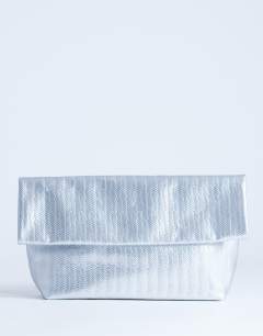 Lara weave oversized clutch bag in silver