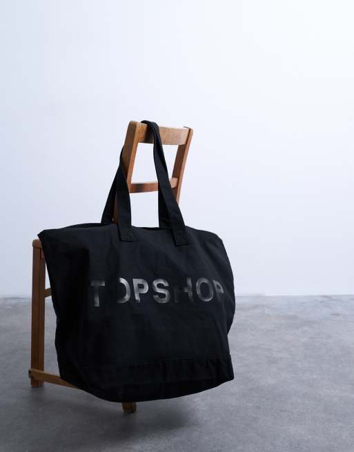 Topshop large canvas tote bag in black, 2 of 4