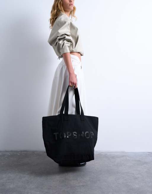 Topshop large canvas tote bag in black, 4 of 4