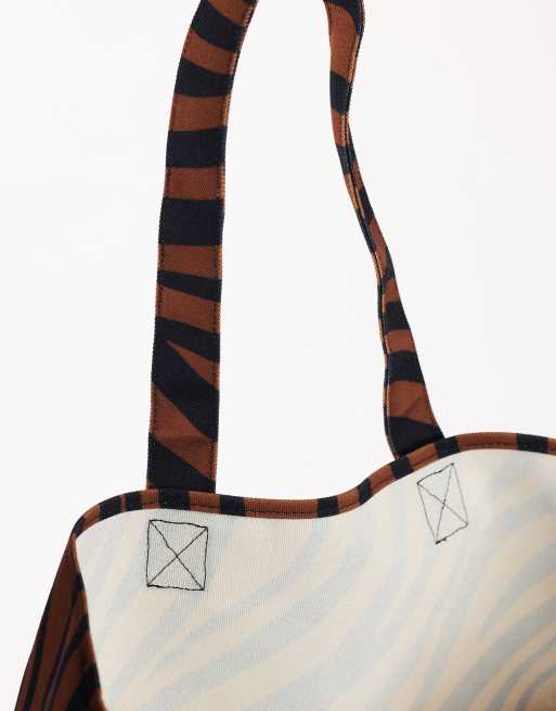 Topshop large canvas tote bag in chocolate zebra, 2 of 4
