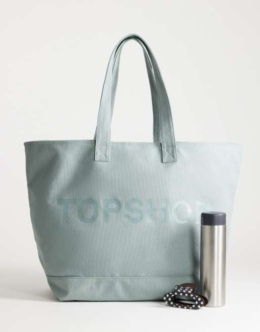 Topshop large canvas tote bag in gray, 2 of 4