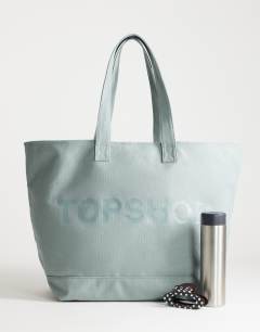 Model wearing Large canvas tote bag in grey