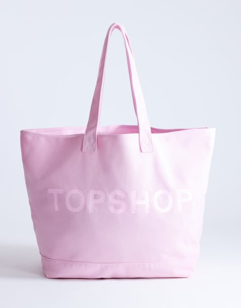 Topshop large canvas tote bag in pink - view 1