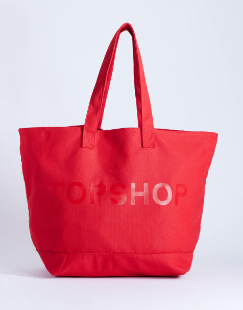 Topshop large canvas tote bag in red - view 1