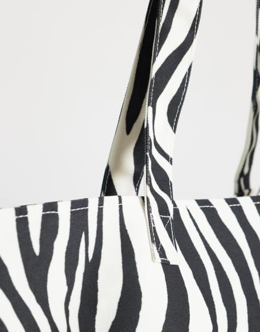 Topshop large canvas tote bag in zebra print, 3 of 4
