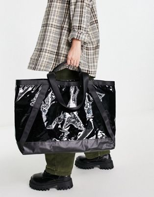 Topshop large high shine oversized weekender bag in black