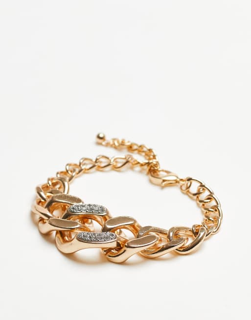 large pave link chain bracelet in gold ASOS