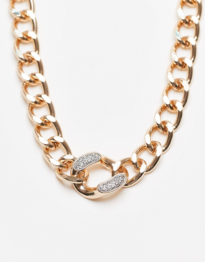 Topshop large pave link chain necklace in gold