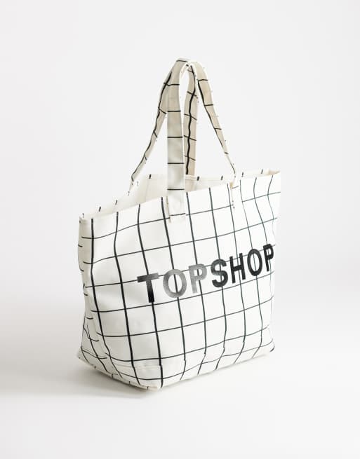 Topshop large printed canvas tote bag in check, 2 of 4