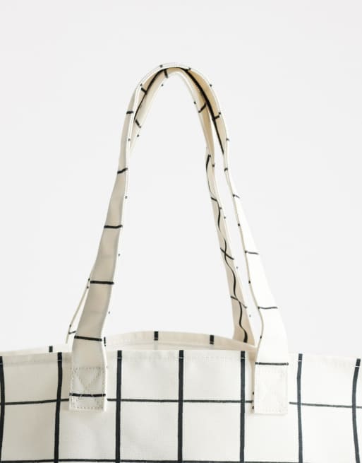Topshop large printed canvas tote bag in check, 3 of 4