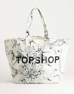 Large printed canvas tote bag in floral