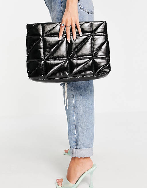 Topshop large quilted clutch bag in black