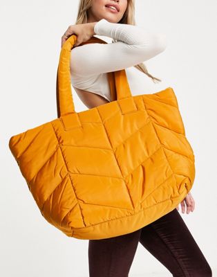 Topshop large quilted tote bag in rust