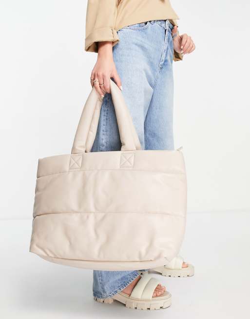 Topshop large quilted tote bag in stone