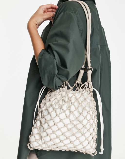 Topshop large satin pu string shoulder in beige