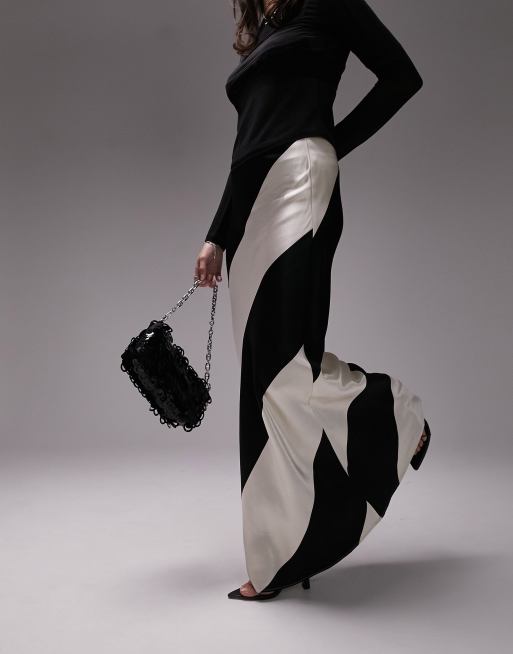 Black and white shop wide striped skirt