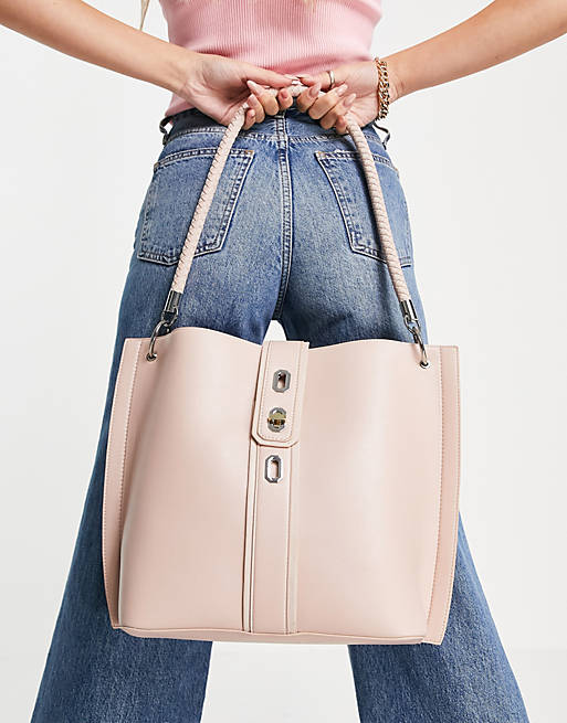Topshop large tote bag with turn lock in pink