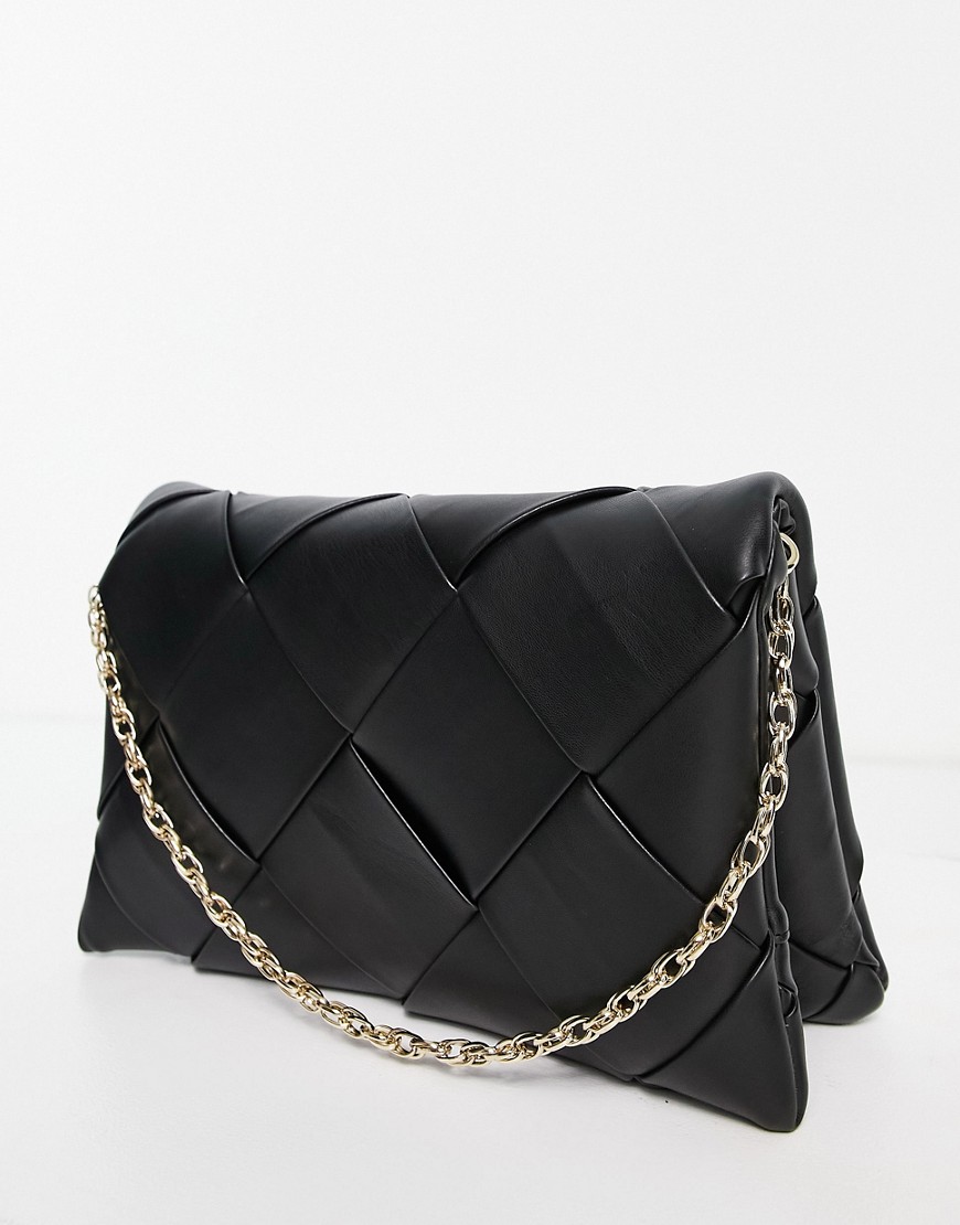 Topshop Large Woven Clutch bag in Black