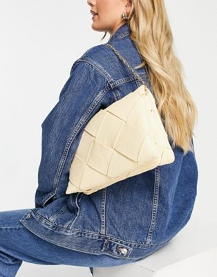 Topshop large woven clutch bag in buttermilk