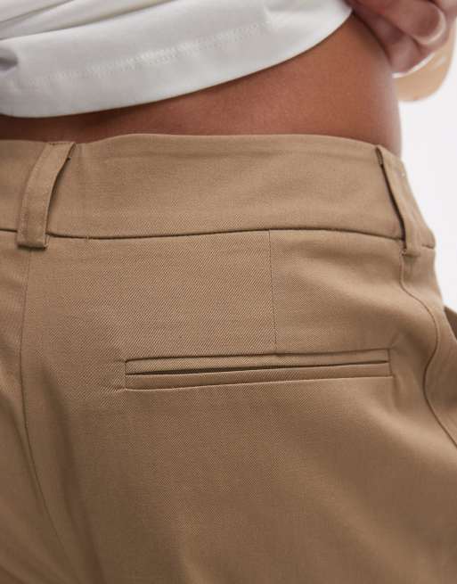 Topshop – Lässige, gerade geschnittene Hose in Beige mit niedrigem Bund, 3 von 5