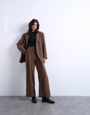 Topshop - Lässiger Blazer in Pilzbraun mit betonter Taille, Kombiteil-Grün