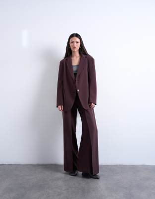 Topshop - Lässiger Blazer in Schoko-Pflaume mit betonter Taille, Kombiteil-Brown