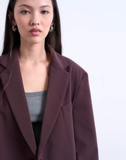 Topshop – Lässiger Blazer in Schoko-Pflaume mit betonter Taille, Kombiteil, 3 von 4