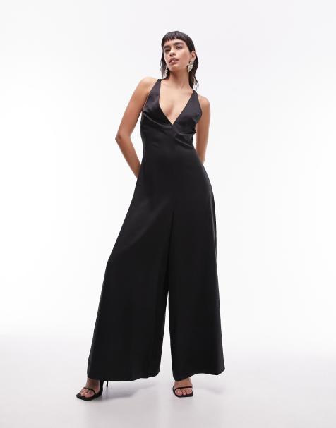 ASOS DESIGN ribbed strappy unitard jumpsuit in black