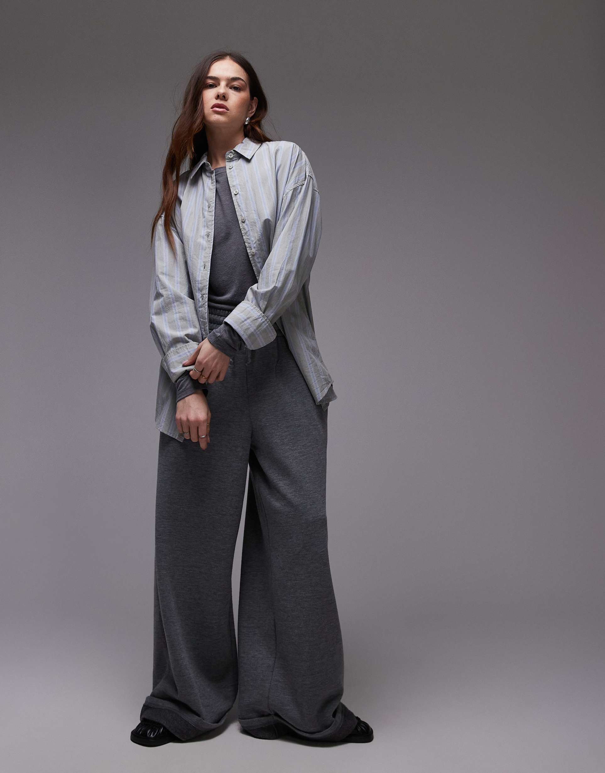 topshop laundered shirt in gray & blue stripe