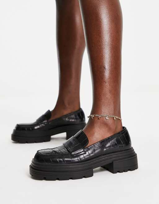 Topshop Laura chunky loafer in black croc