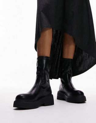 TOPSHOP LAURA TEXTURED SOLE ANKLE SOCK BOOT IN BLACK
