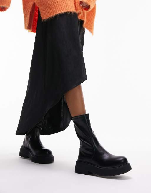 Topshop Laura textured sole ankle sock boots in black, 3 of 4
