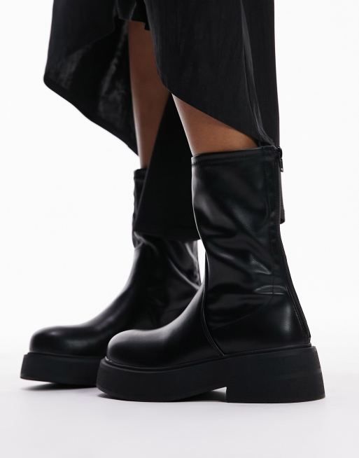 Topshop Laura textured sole ankle sock boots in black
