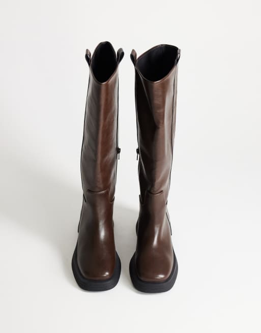 Topshop Lauren chunky knæhøj støvle i chokolade, 3 af 4