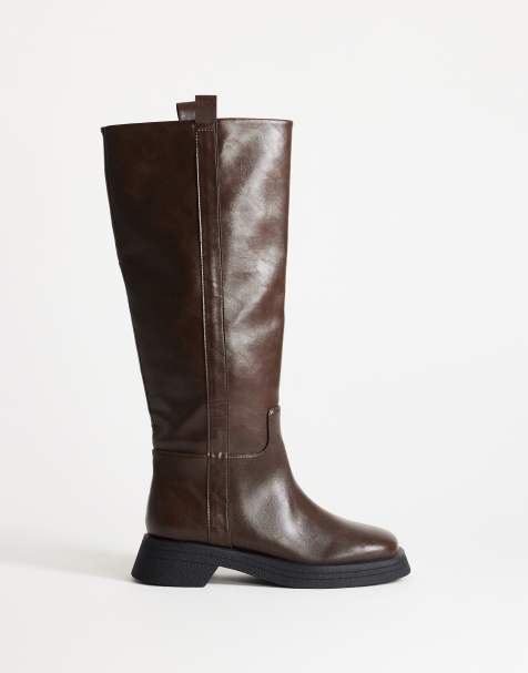 Topshop Lauren chunky kniehoge laars in chocoladebruin - view 1