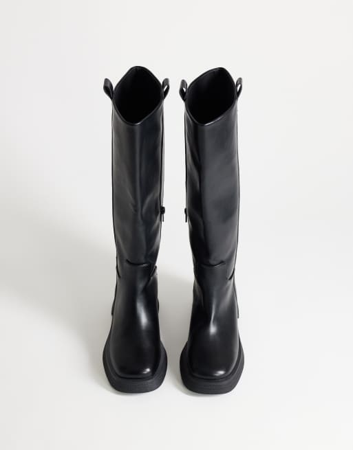 Topshop Lauren grobe kniehohe Stiefel in Schwarz, 3 von 4