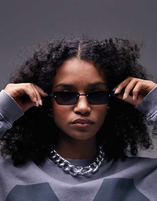 Topshop – Lavender – Czarne okulary przeciwsłoneczne typu kocie oczy bez oprawek