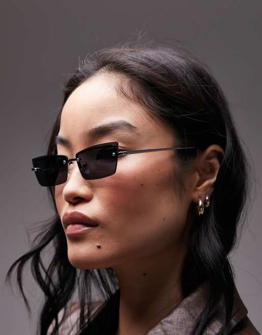 Topshop – Lavender – Srebrne okulary przeciwsłoneczne typu kocie oczy bez oprawek