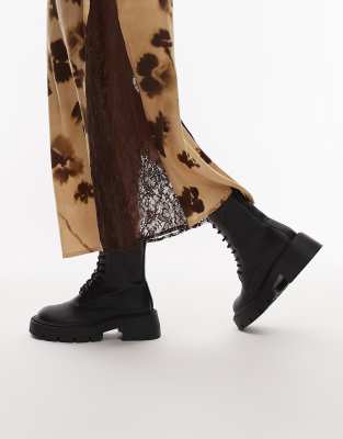 Topshop Lawrence chunky lace-up boots in black - view 1