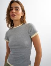 Topshop layered short sleeve fitted tee in grey & yellow