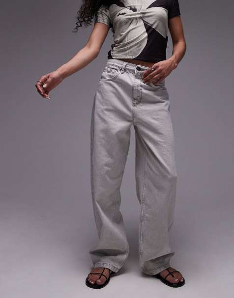 Topshop - Ældede råhvide højtaljede løse jeans - view 1